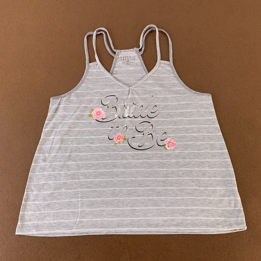Love & Cherish Women's Size XL Gray Striped Bride To Be Graphic Strappy Tank Top